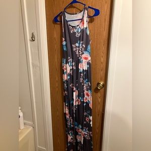 Gray floral maxi dress